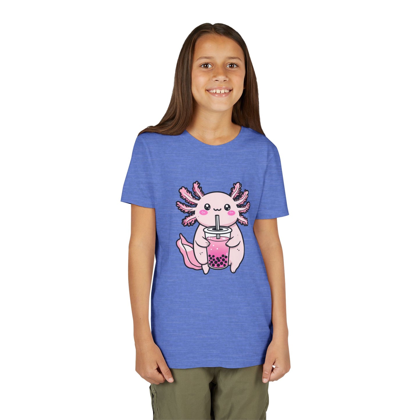 Cute Axolotl Bubble Tea Youth Tee, Funny Kids T-Shirt, Gifts for Water Lovers, Birthday Gift, Summer Shirt, Cute Animal Tee