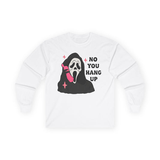 Funny Horror Themed Long Sleeve Tee, Halloween Apparel, Gift for Movie Lovers, Unisex Graphic Shirt, Funny Halloween Costume