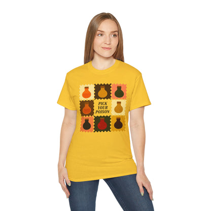 Pick Your Poison Unisex Ultra Cotton Tee, Funny T-Shirt, Gift for Friends, Casual Wear, Halloween Costume, Unique Graphic Tee
