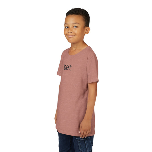 Casual Youth Tee: Trendy Short Sleeve Tee with 'bet.' Text, Perfect for Everyday Wear, Gifts, Parties, and Casual Outings