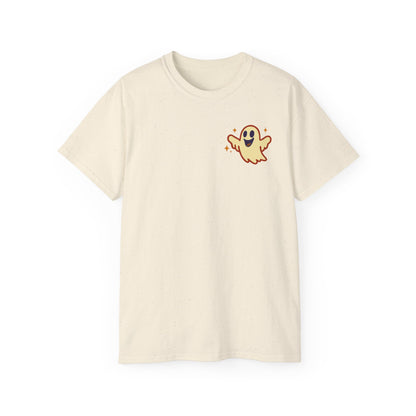 Unisex Ghost Graphic Tee, Spooky Season T-Shirt, Halloween Vibe Shirt, Cute Spirit Top, Halloween Gift for Adults & Kids