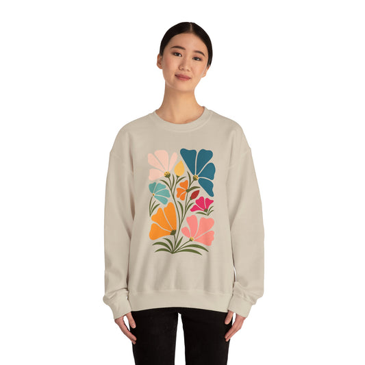 Floral Cozy Crewneck Sweatshirt - Perfect for Spring, Gift for Her, Casual Wear, Eco-Friendly Style, Comfortable Layers